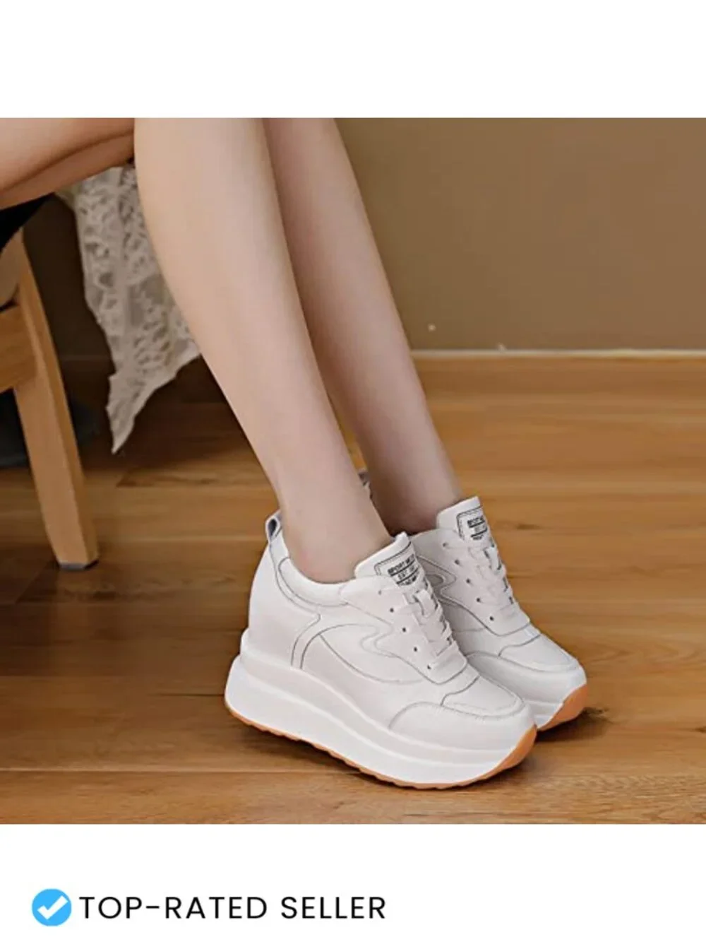 Wedge Platform Sneakers for Women Leather Upper Hidden Heel 3.94